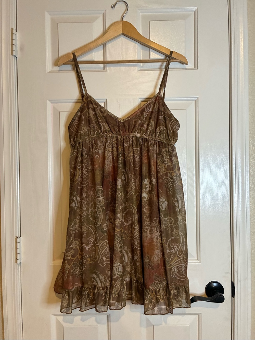 SHEIN Brown Paisley Spaghetti Strap Mini Dress